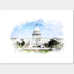 Washington DC Capitol Hill blissful Watercolor Painting Posters and Art